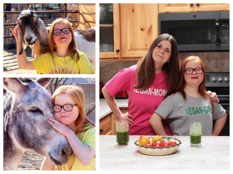 Girl with Down Syndrome with farm animals