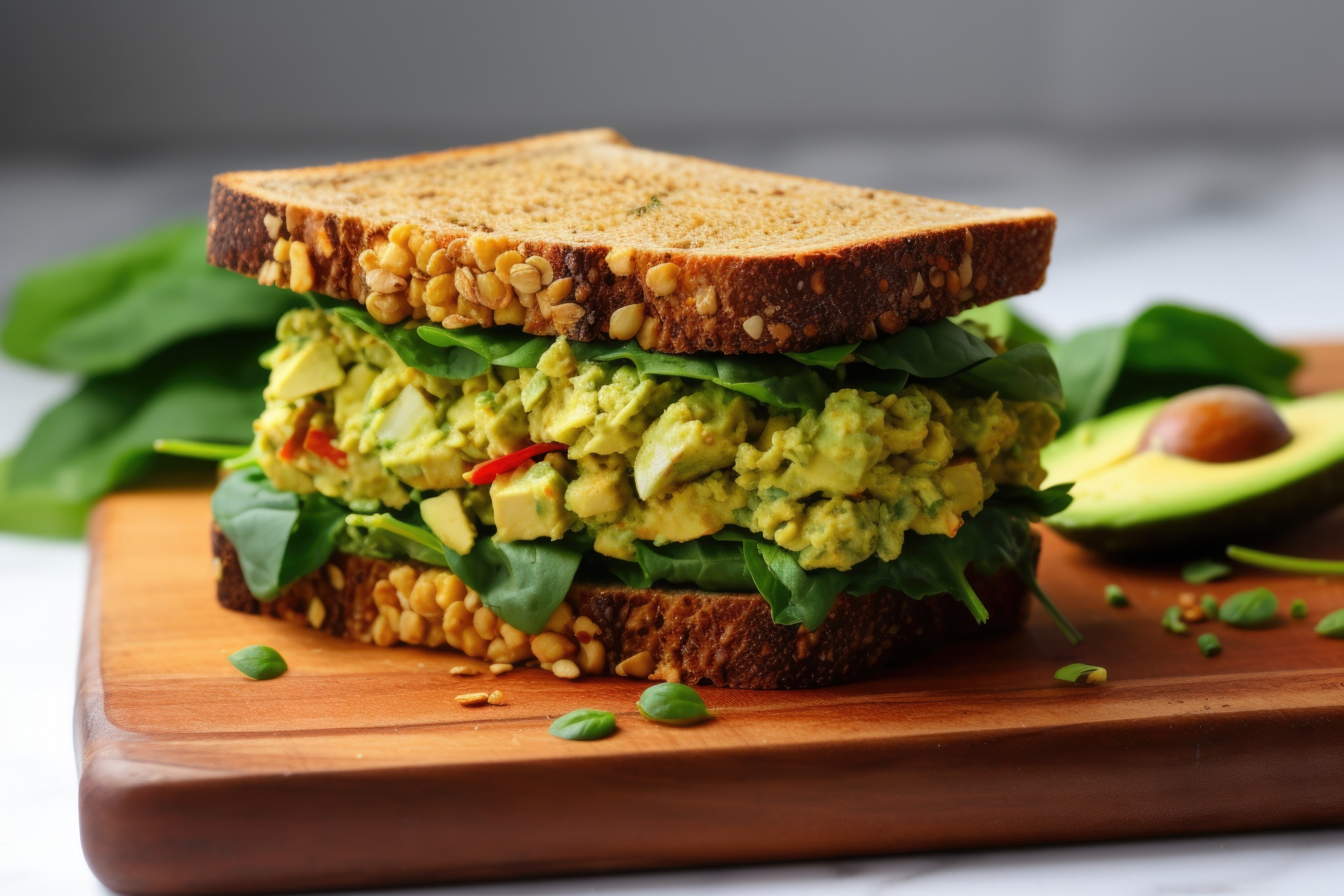 A vegan-friendly chickpea and avocado toast sandwich