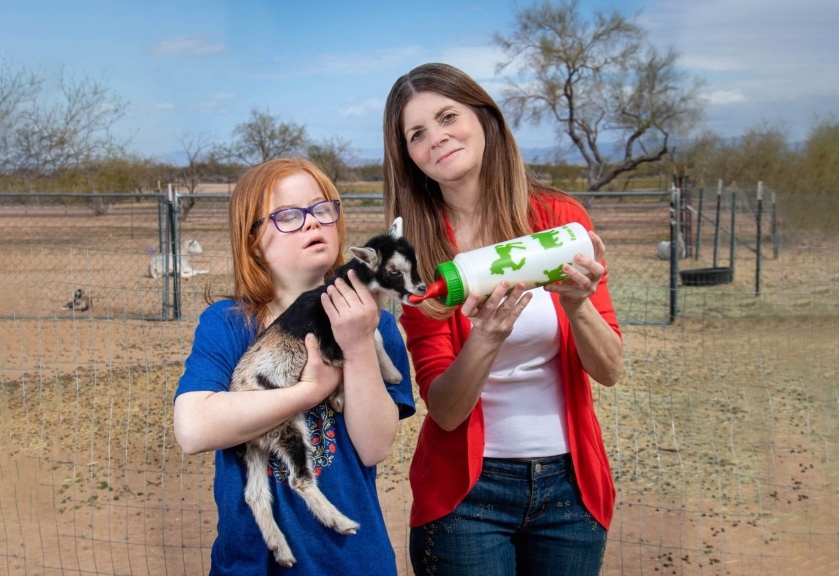 Daniela and Christina with goat